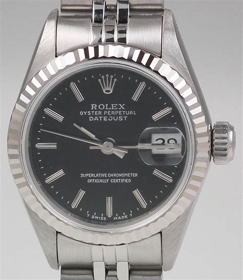 1991 ladies rolex oyster perpetual datejust black dialstainless steel|Rolex Oyster Perpetual Datejust back.